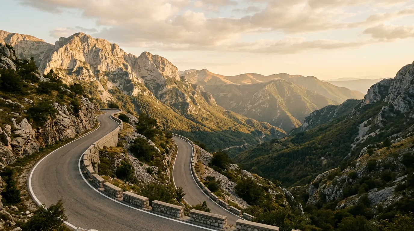 Горная дорога — типичный пейзаж Грузии и Черногории