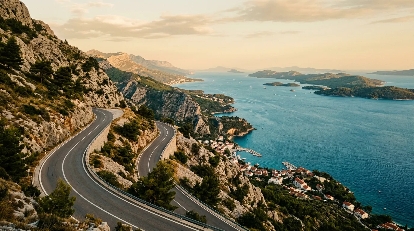 Вид на Адриатическое побережье Хорватии с автомобильного серпантина