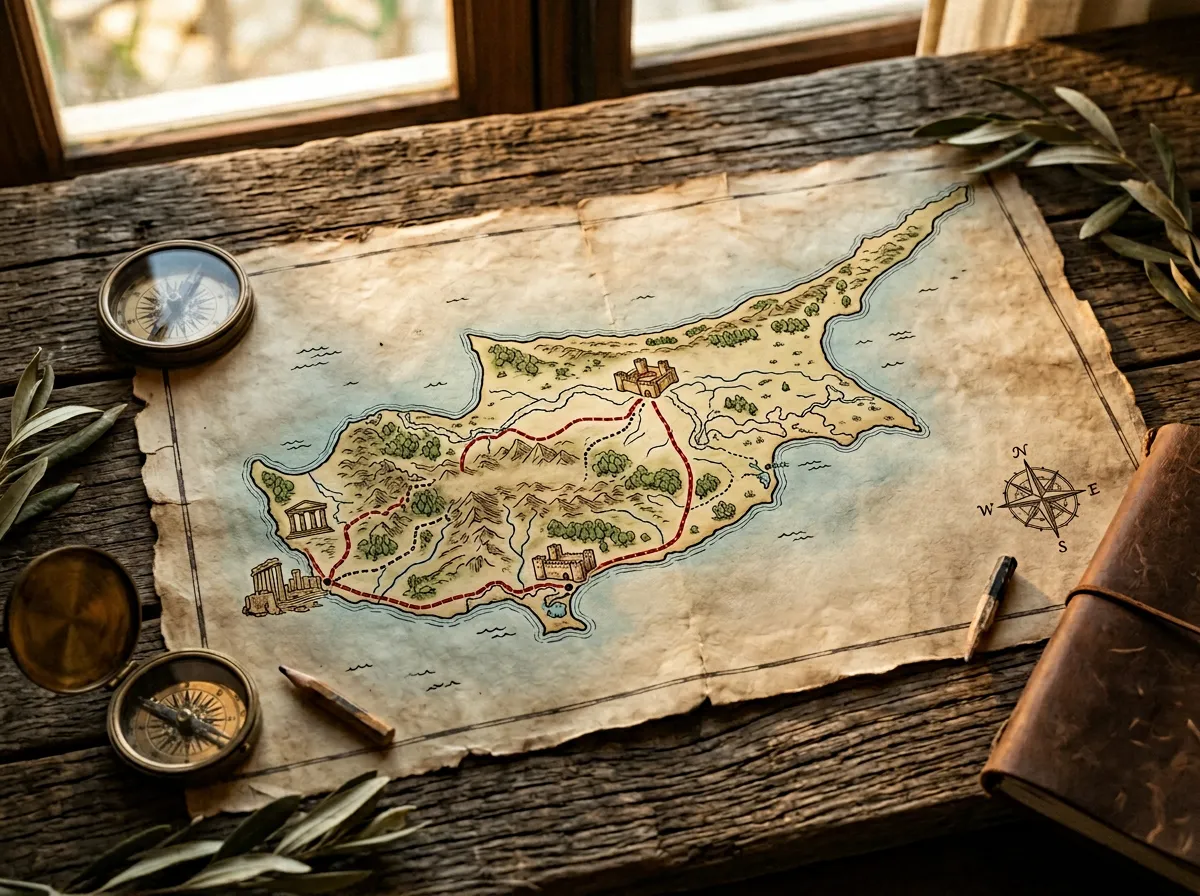 Карта маршрутов из трёх городов Кипра