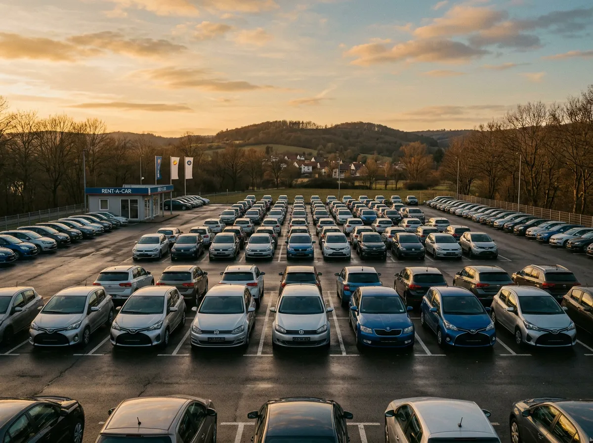 Пустая парковка прокатчика в низкий сезон — все машины свободны