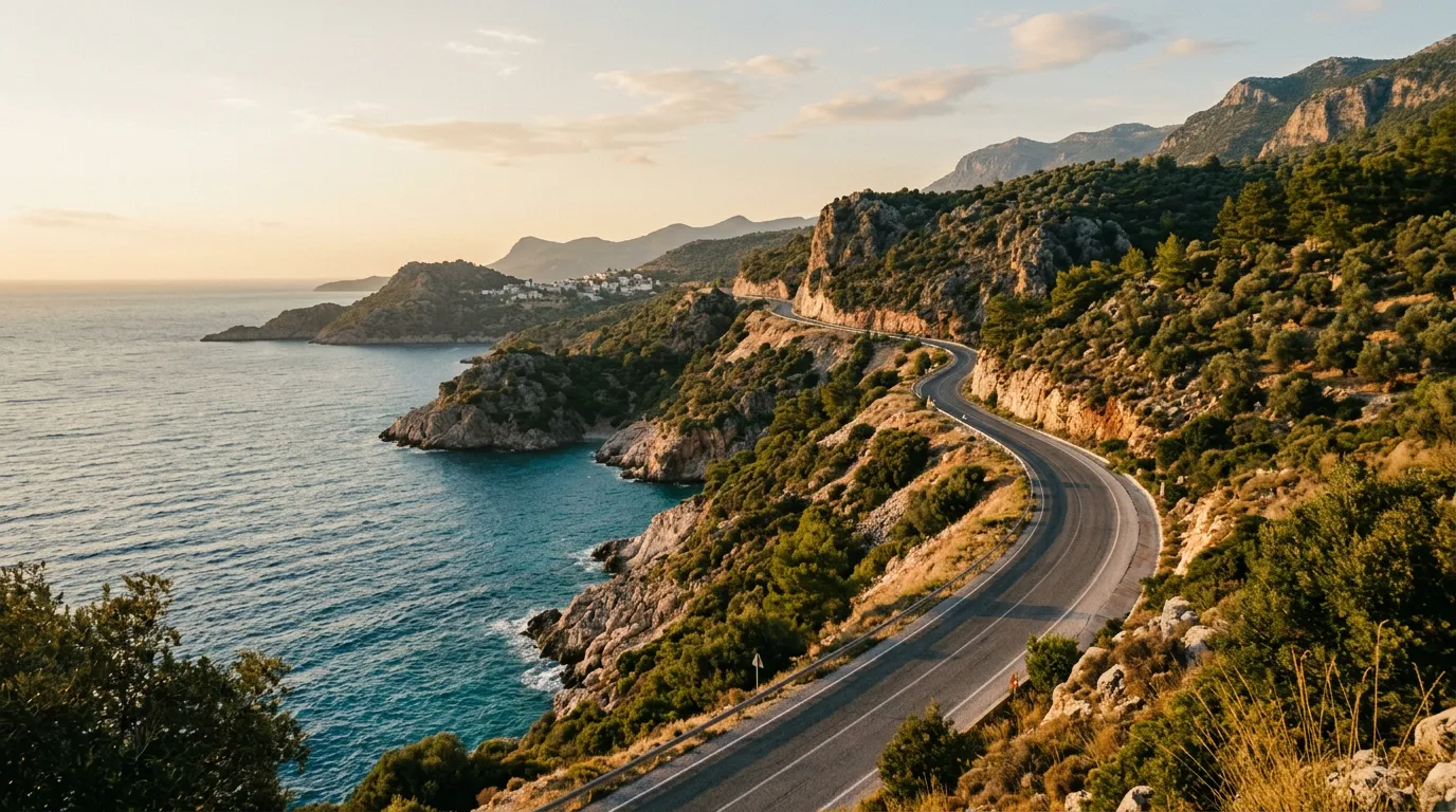 Дорога вдоль побережья — типичный пейзаж Турции и Кипра